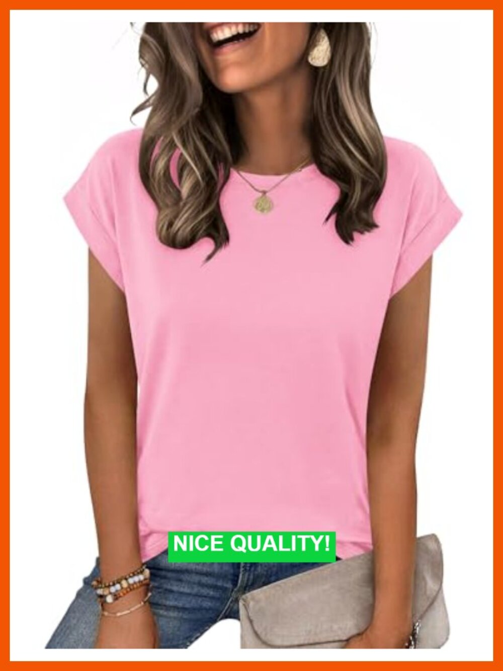 Women's Cap Sleeve Crew Neck T-shirt with Printed Pattern Versatile Layering